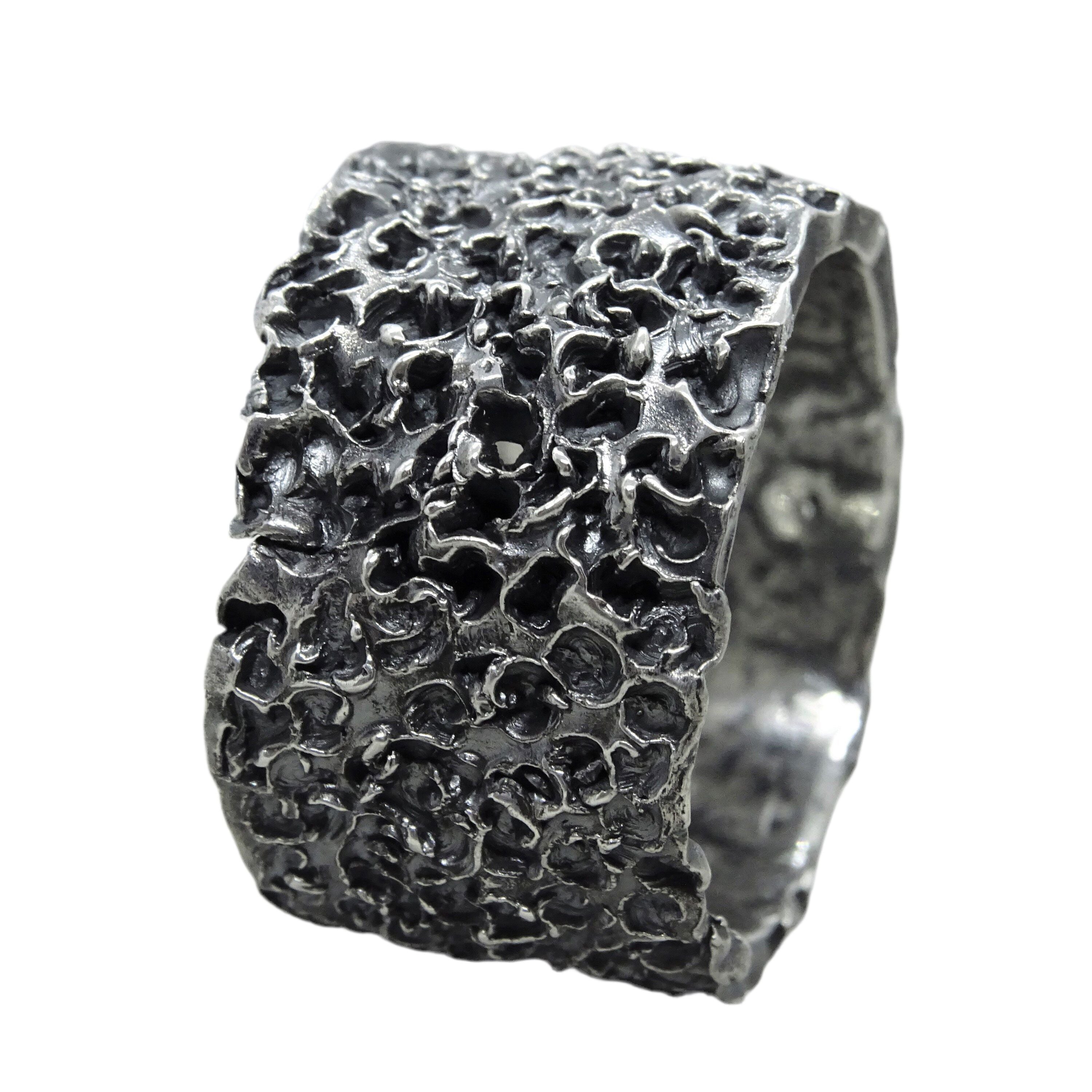 Acid Rain Ring, Wide Textured Silver 925 Band – project50g