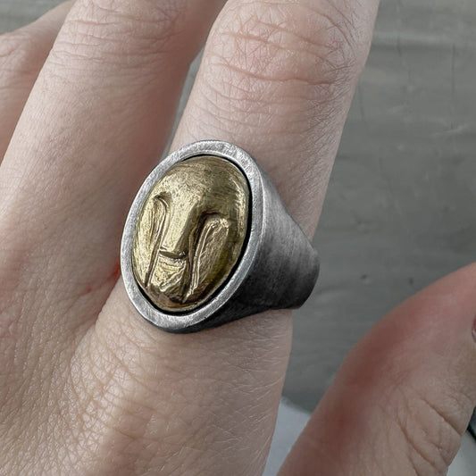 Bronze Mask ring Unusual rings Project50g