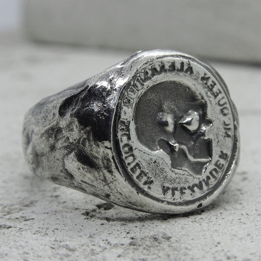 Skull ring- signet ring with light texture and skull imprint Signet rings Project50g
