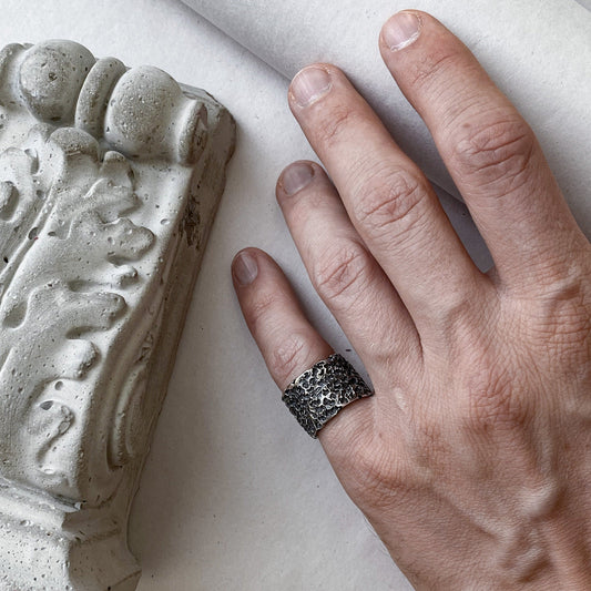 Acid rain ring- extra wide ring with the texture of molten metal Band rings Project50g