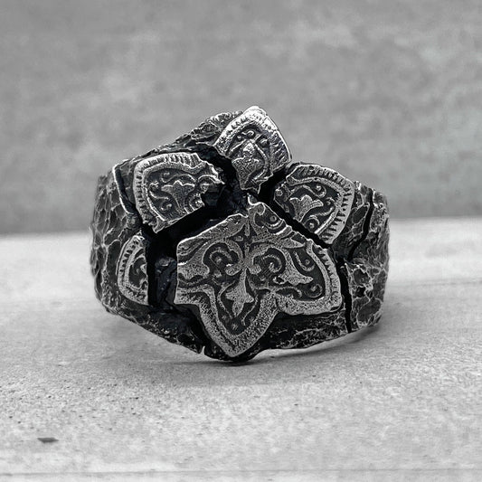 Mosaic ring - unusual ring with an oriental pattern and cracks Rings with cracks and patterns Project50g