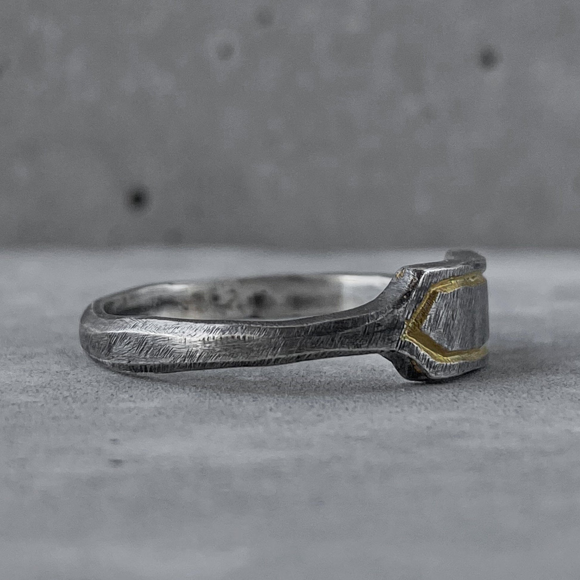 Baget Ring- elegant light silver ring with a soft scratched texture and 24k and gilded frame Lightweight rings Project50g 