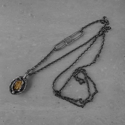 Heritage pendant - unusual pendant with chain made of sterling silver with a texture of melted metal, gilded patterns and antique motifs. Charms & Pendants project50g 