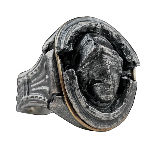 Mnemia ruinistic ring with antique face and 18k solig gold wire Project50g 