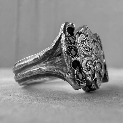 Silver Knight of the East Silver Ring with Volcanic Oxidation Unusual rings project50g 