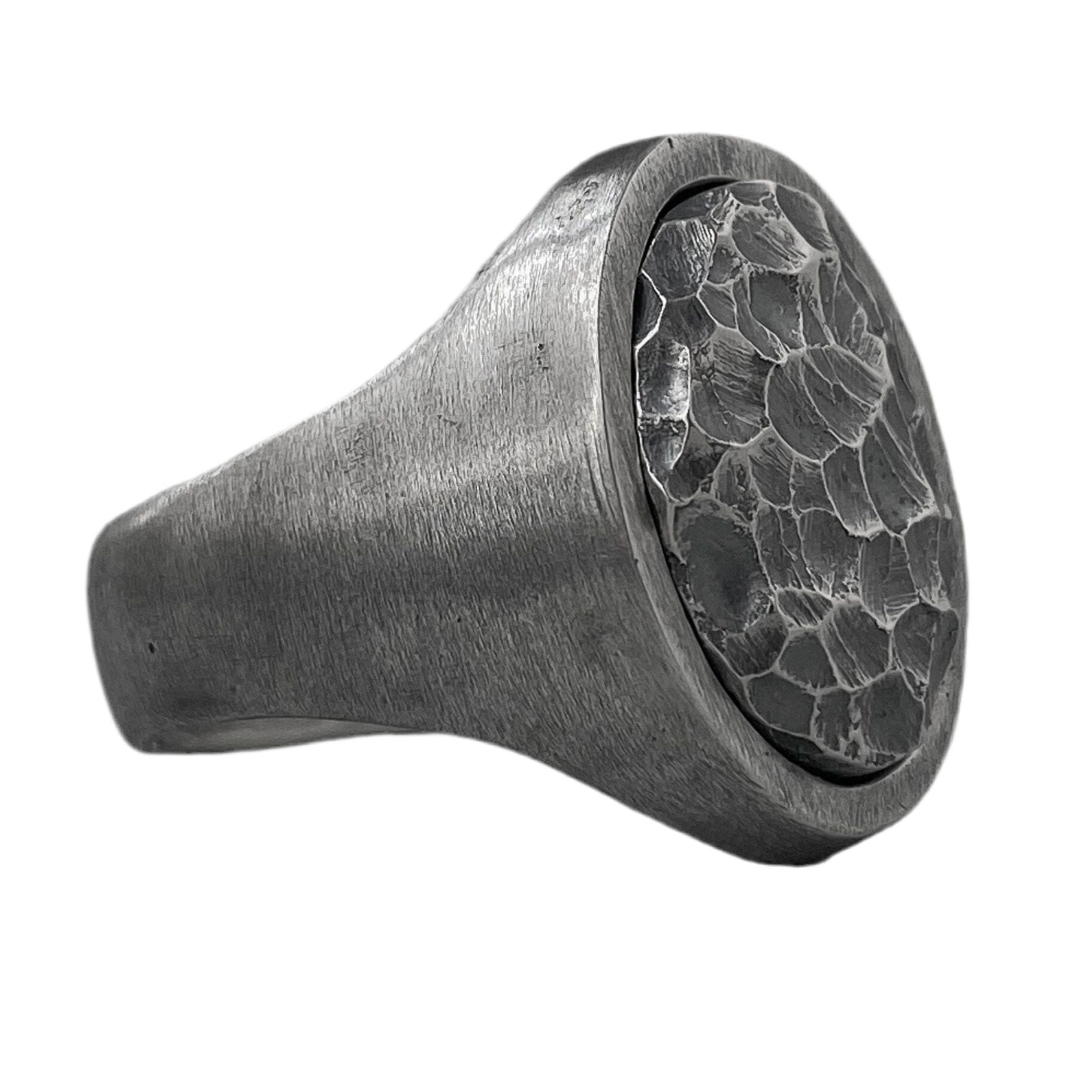 Tide ring- Oval signet ring with water surface texture on top and matte finish on side Unusual rings Project50g 