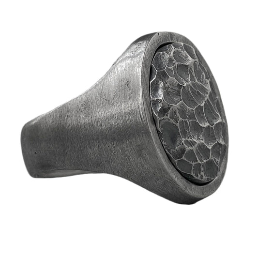 Tide ring- Oval signet ring with water surface texture on top and matte finish on side Unusual rings Project50g 