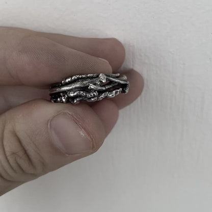 Brashwood ring- lightweight ring made of interlacing textured stripes