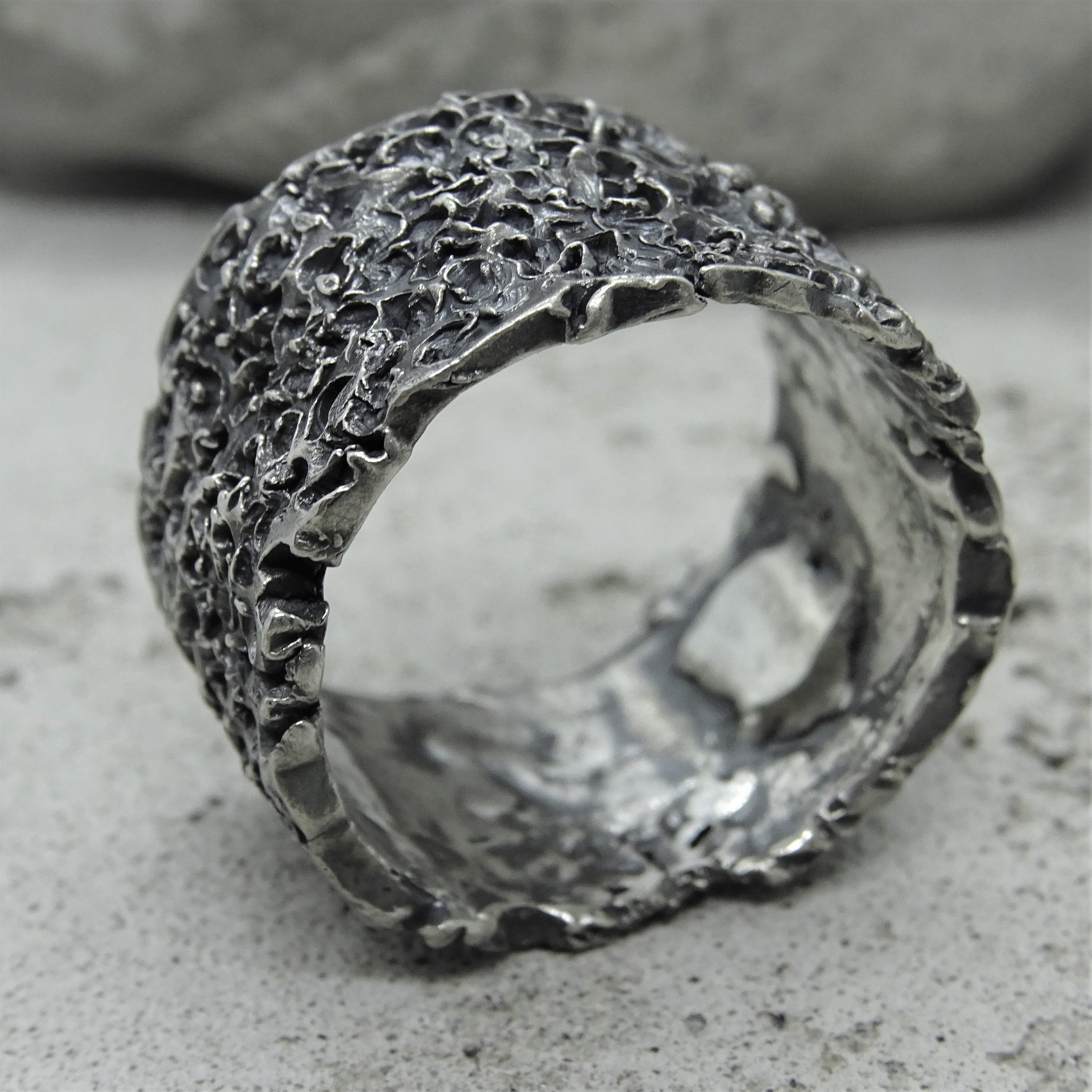 Acid rain ring- extra wide ring with the texture of molten metal