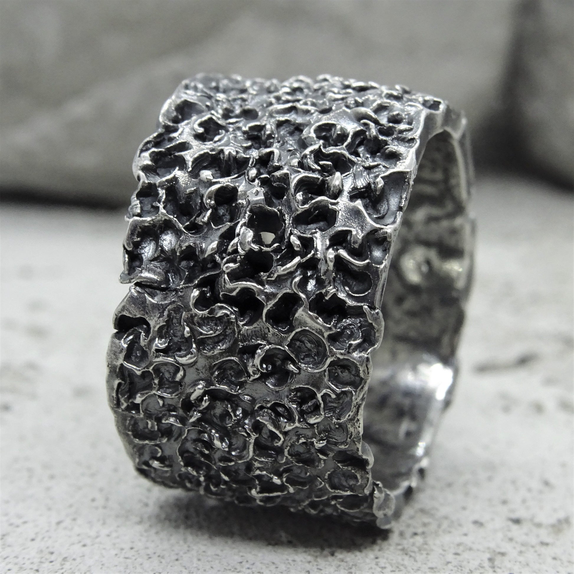 Acid rain ring- extra wide ring with the texture of molten metal Band rings Project50g 