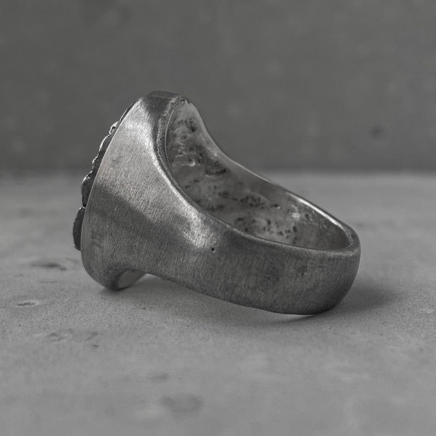 Acid ring- Oval signet ring with molten metal texture on top and matte finish on side Unusual rings Project50g 