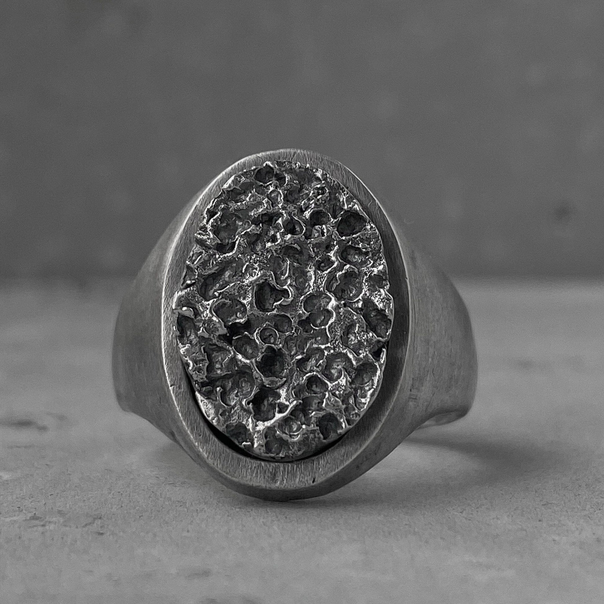 Acid ring- Oval signet ring with molten metal texture on top and matte finish on side Unusual rings Project50g 