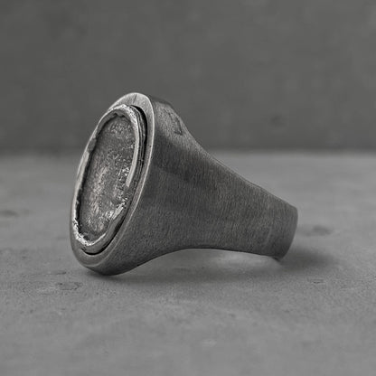 Balance ring- Oval signet ring with liquid metal imitation on top and matte texture Unusual rings Project50g 