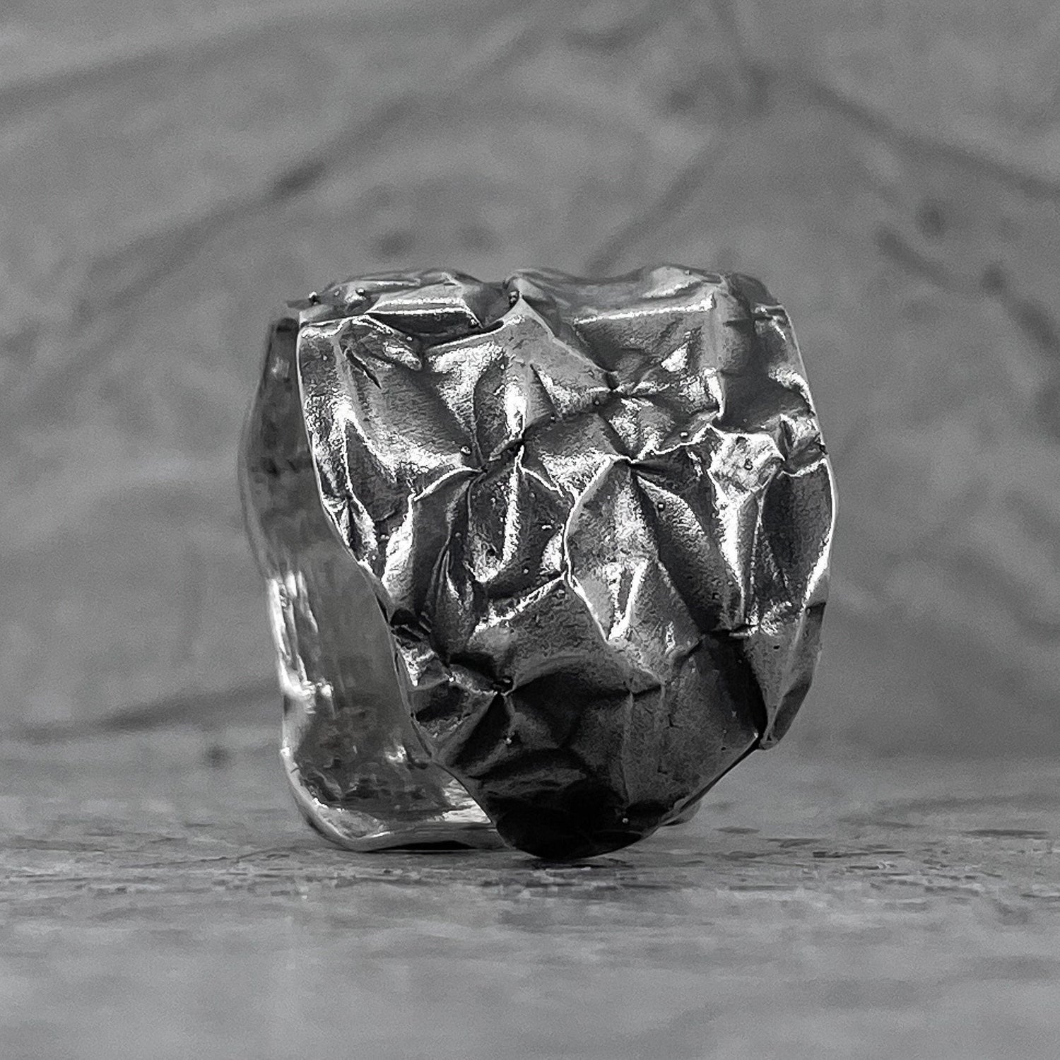 Crumpled ring-A very wide open ring with a texture reminiscent of crumpled foil with large kinks Open rings Project50g 