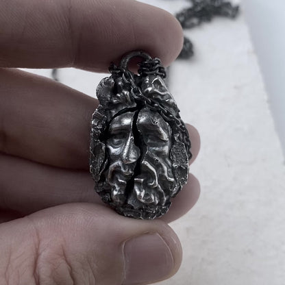 ATLANT cracks antique sculpture face pendant with long chain (100cm)