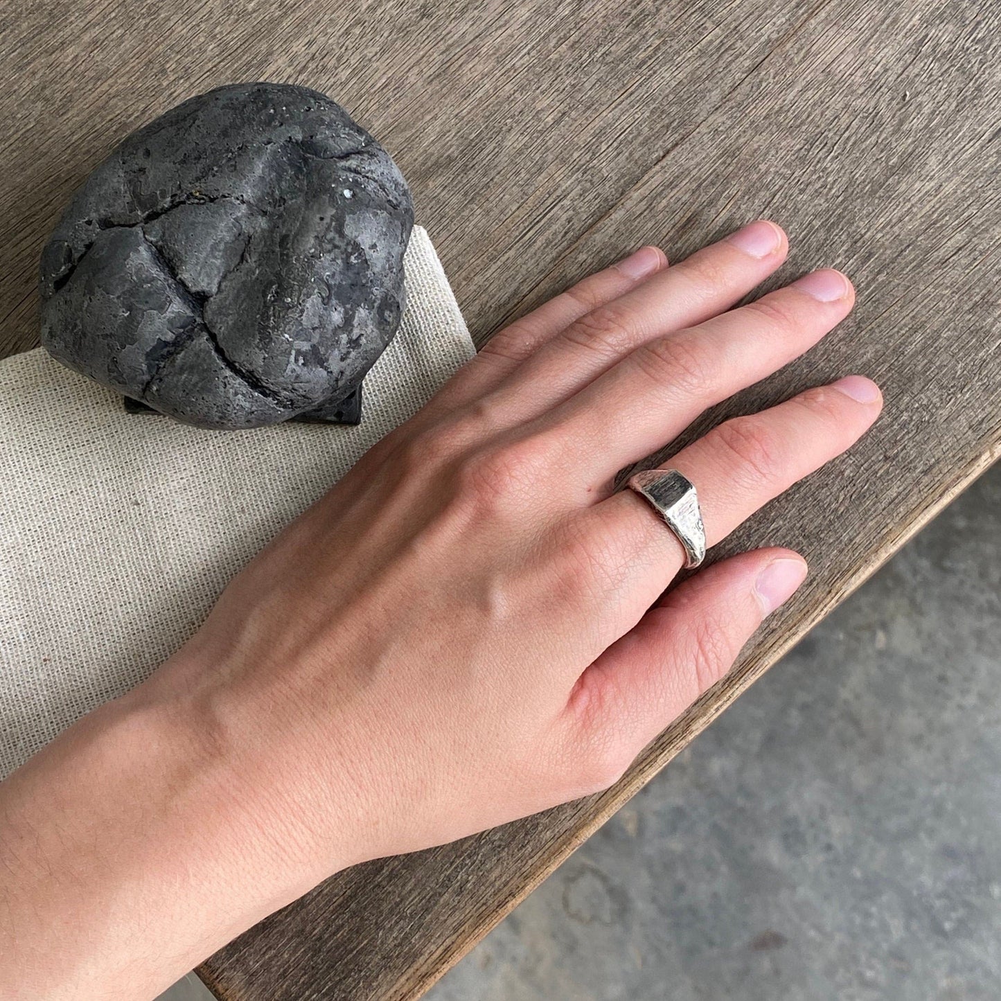 Facets Ring- asymmetric ring with a soft texture and volcanic oxidation Lightweight rings Project50g 