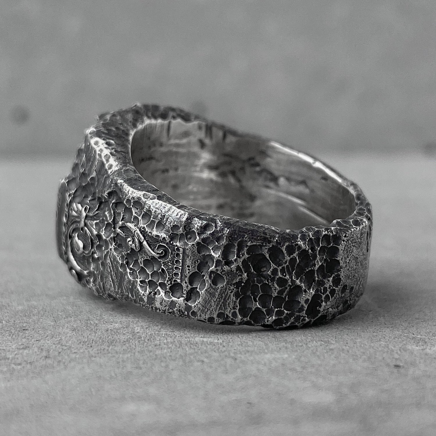 Gorgeous ring- brutal sterling ring with a destroyed pattern Unusual rings Project50g 