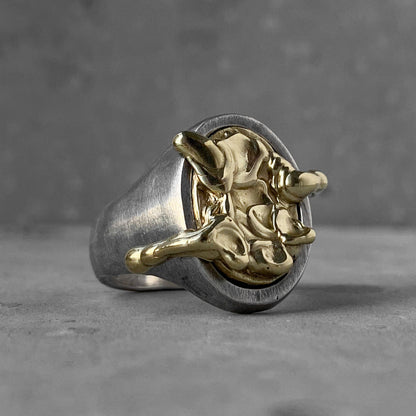 Lava ring-Oval Signet Ring with Matte Texture and Molten Metal Top (Brass/Gold) Unusual rings Project50g 