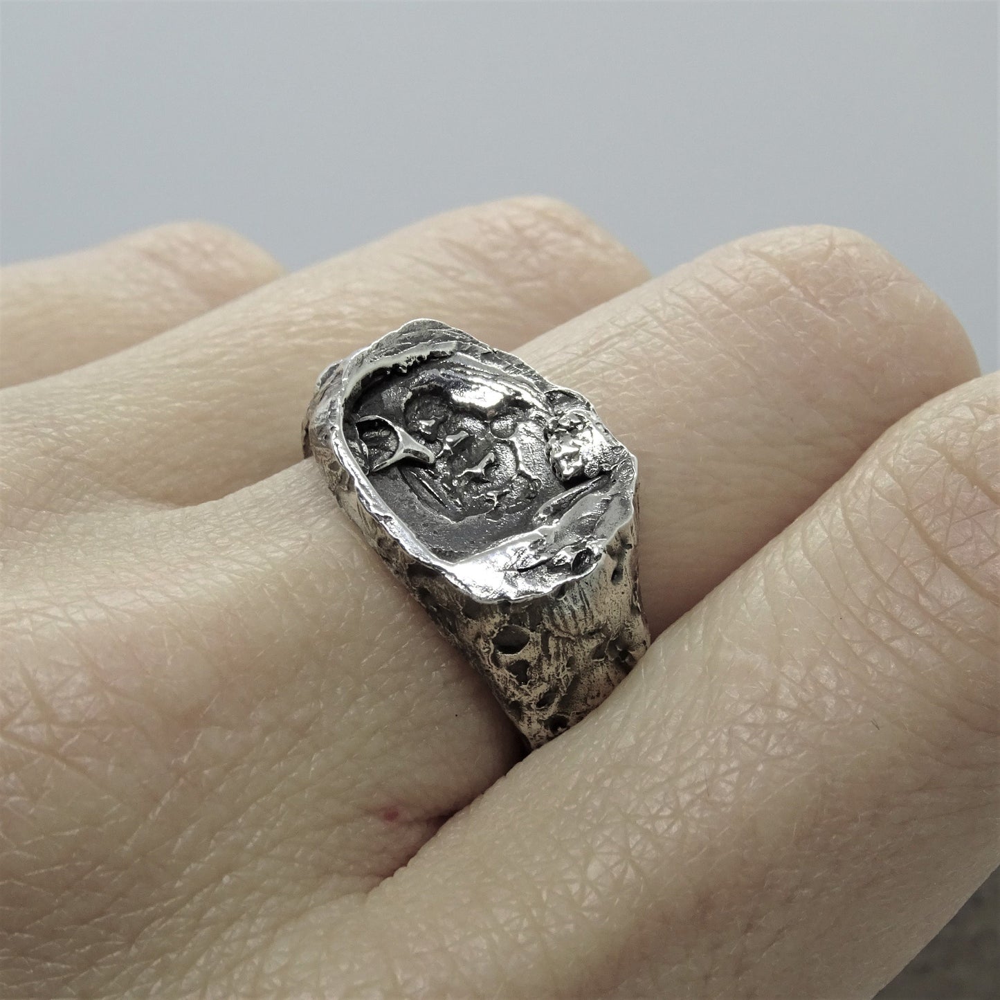 Lost Empire ring - an oxidized ring with a light texture and a crown imprint Signet rings Project50g 