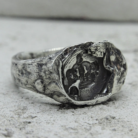 Lost Empire ring - an oxidized ring with a light texture and a crown imprint Signet rings Project50g 