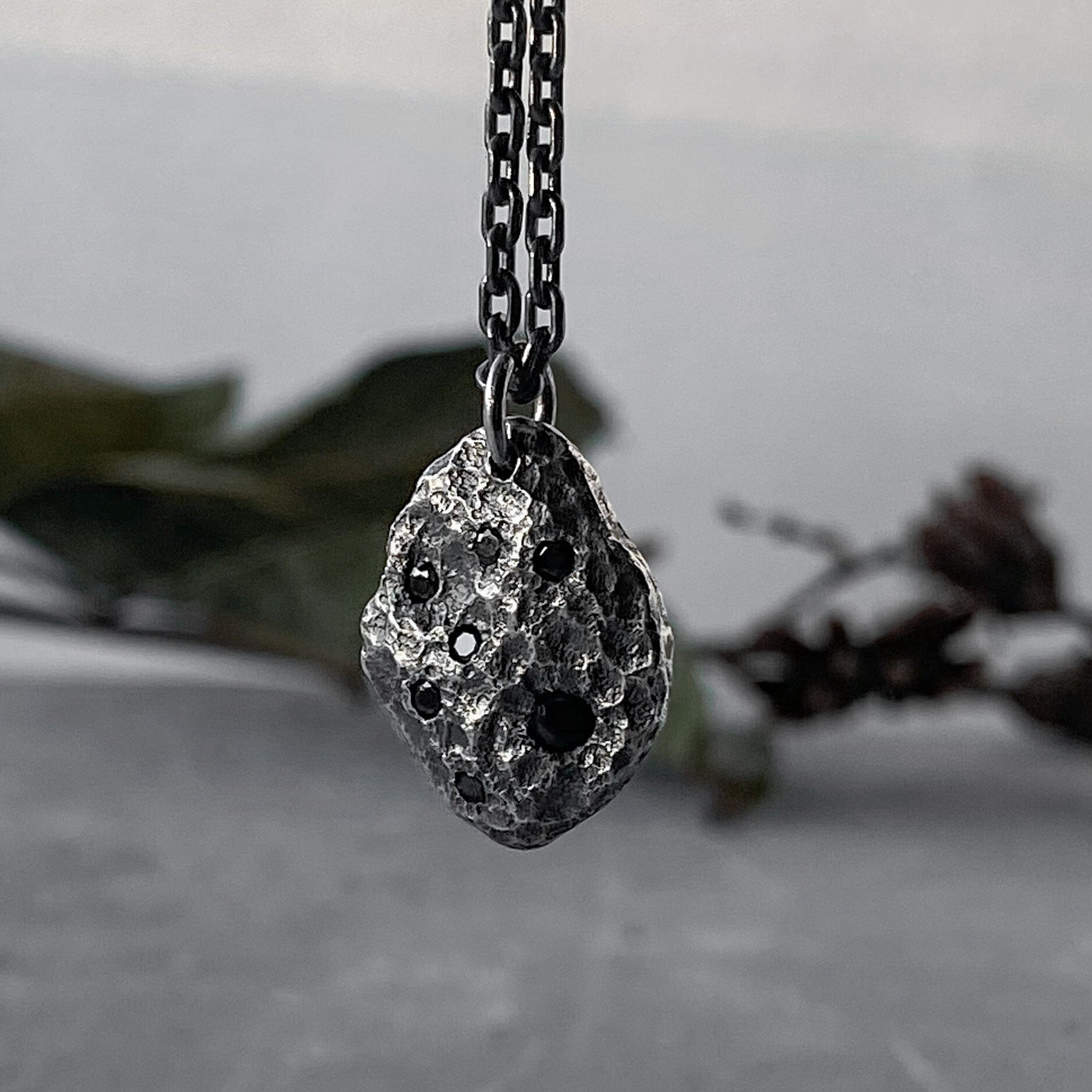 Meteor pendant with seven black diamonds and chain Charms & Pendants Project50g 