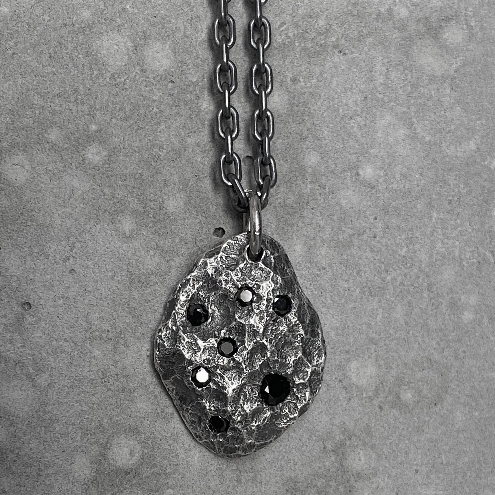 Meteor pendant with seven black diamonds and chain Charms & Pendants Project50g no Black 70cm