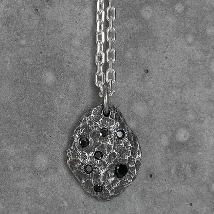 Meteor pendant with seven black diamonds and chain Charms & Pendants Project50g no Silver 70cm