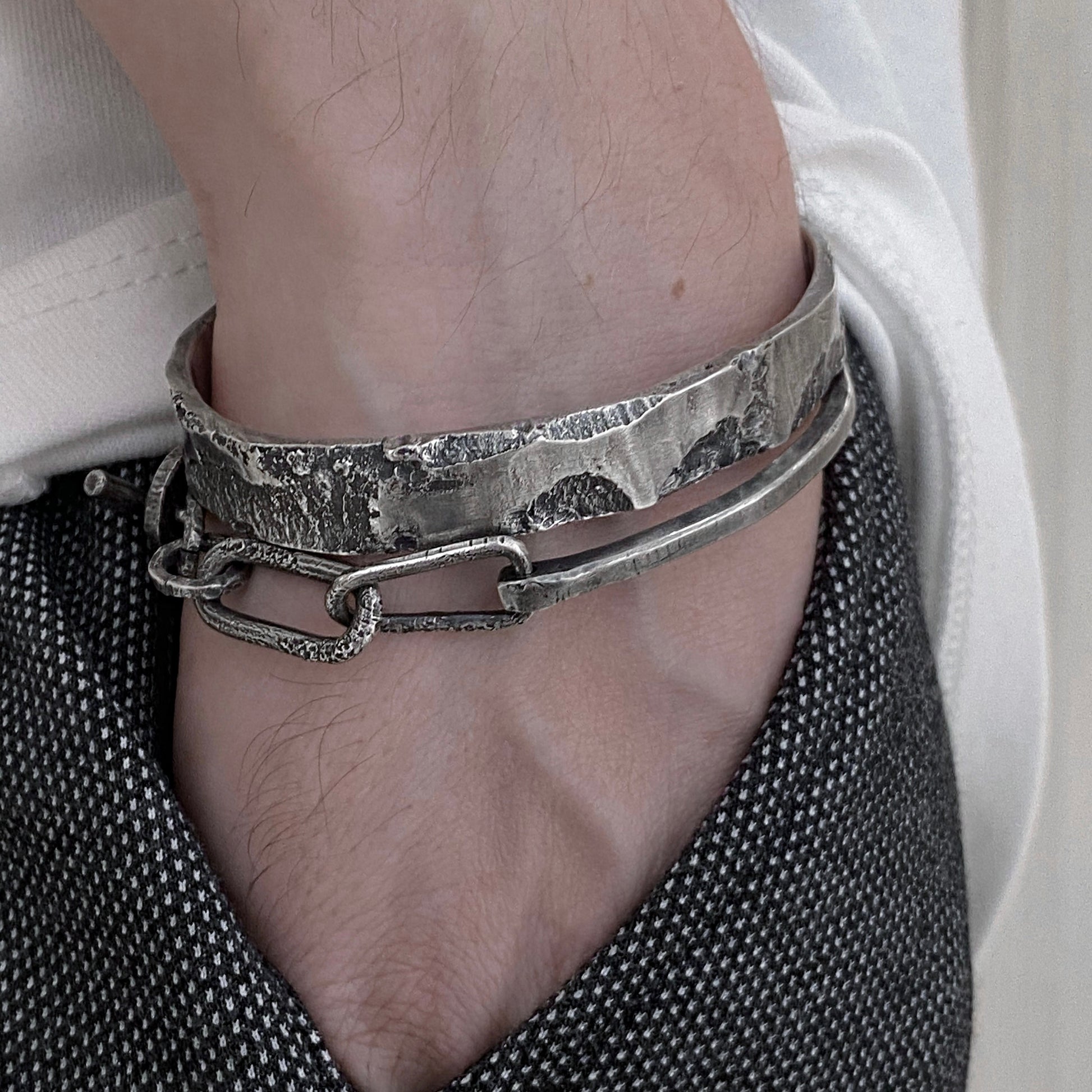 Milky way bangle- Сhunky silver cuff bracelet with unusual texture Bracelets Project50g 