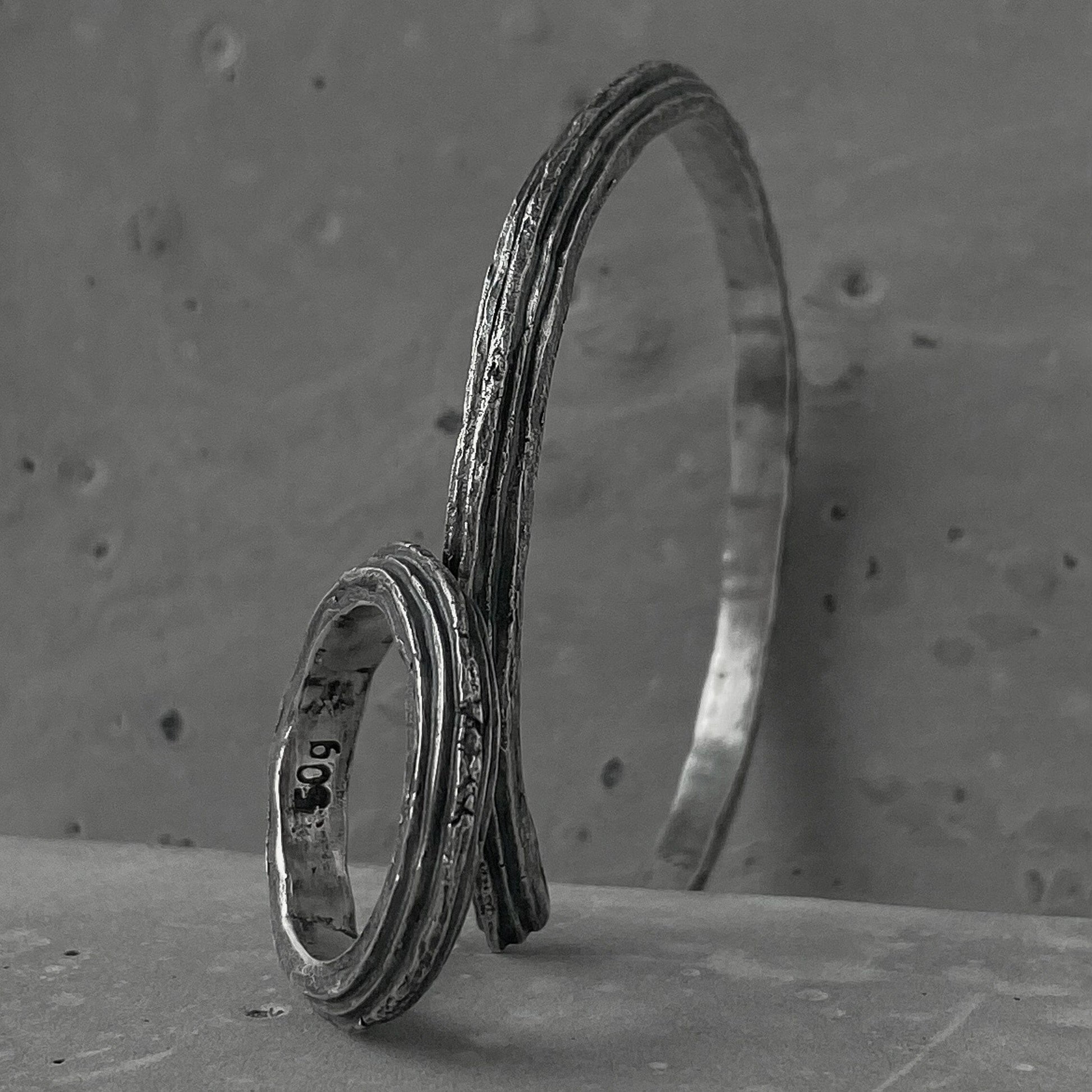Orbit bangle- thin silver cuff bracelet with unusual hancrafted texture Bracelets Project50g 