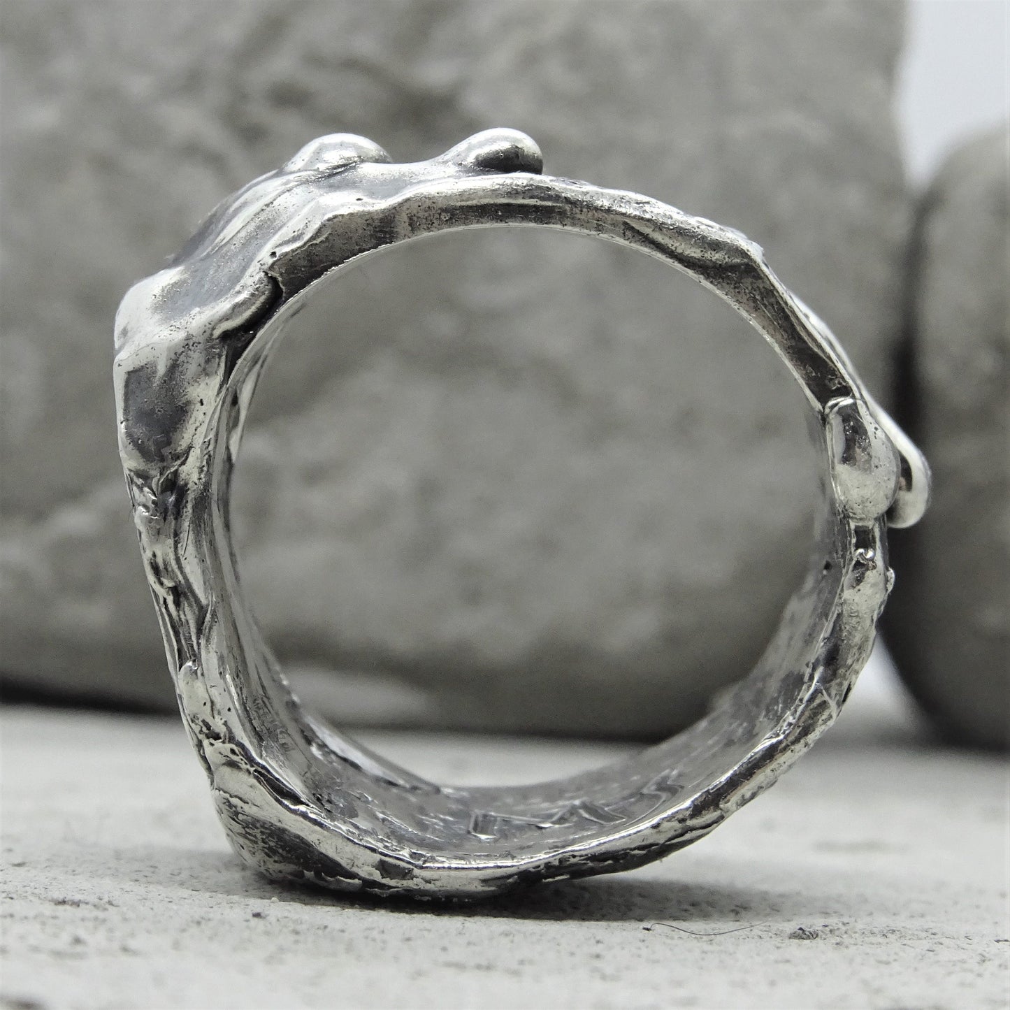 Portrait ring- wide ring with an imprint and a combination of textures of stone and molten metal Unusual rings Project50g 