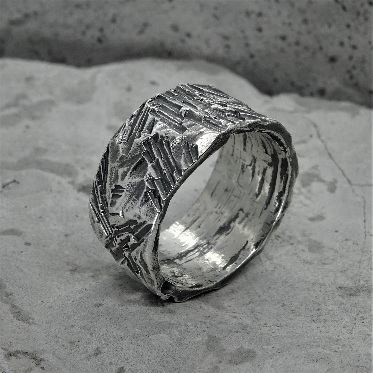 Silver stone ring- very wide band with authentic ornament Band rings Project50g 