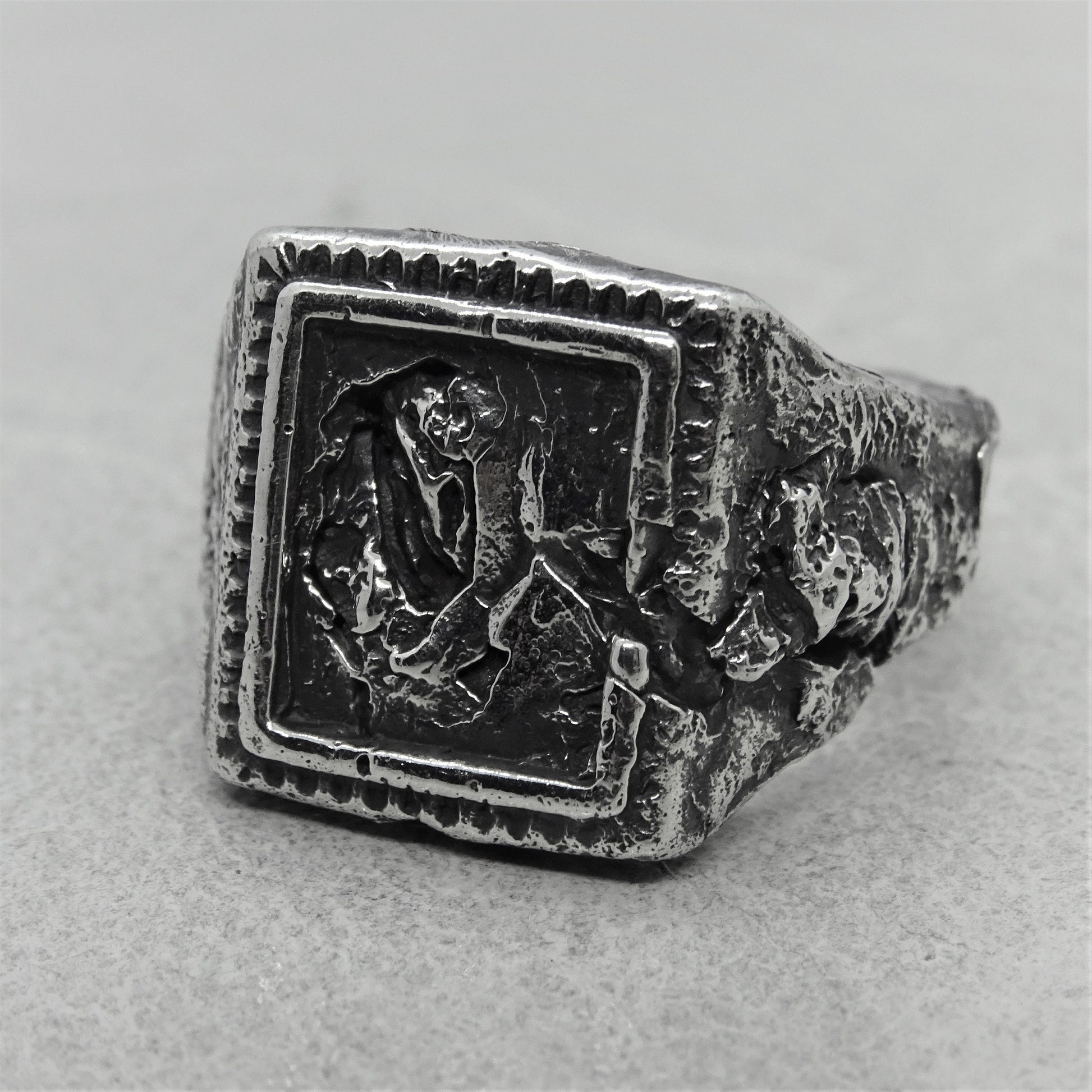 Svanetty ring - an unusual signet ring of a square shape with destroyed ethnic patterns Signet rings Project50g 