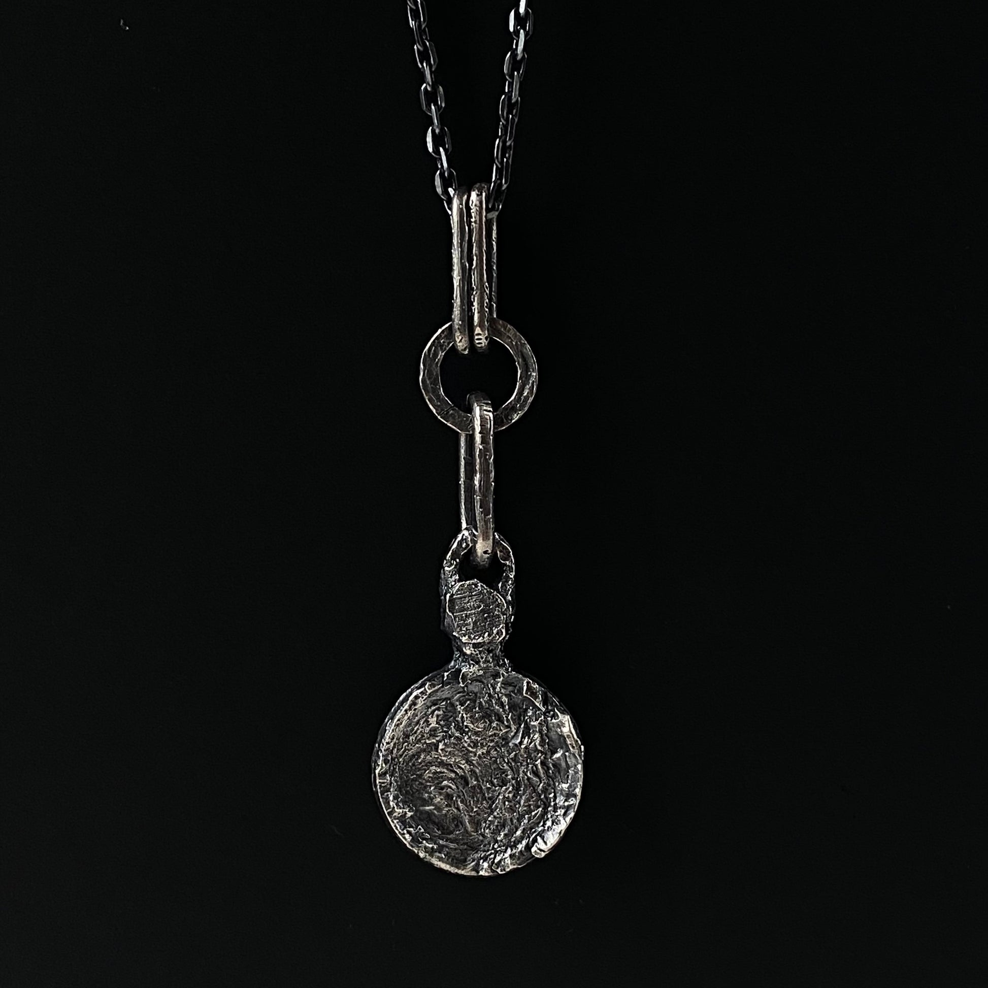 Tempus pendant-textured round pendant with unusual handmade link combination and black chain Charms & Pendants Project50g 