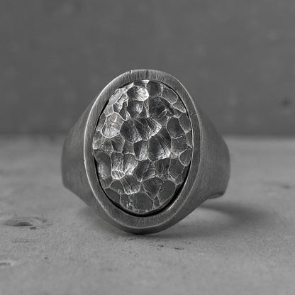 Tide ring- Oval signet ring with water surface texture on top and matte finish on side Unusual rings Project50g 