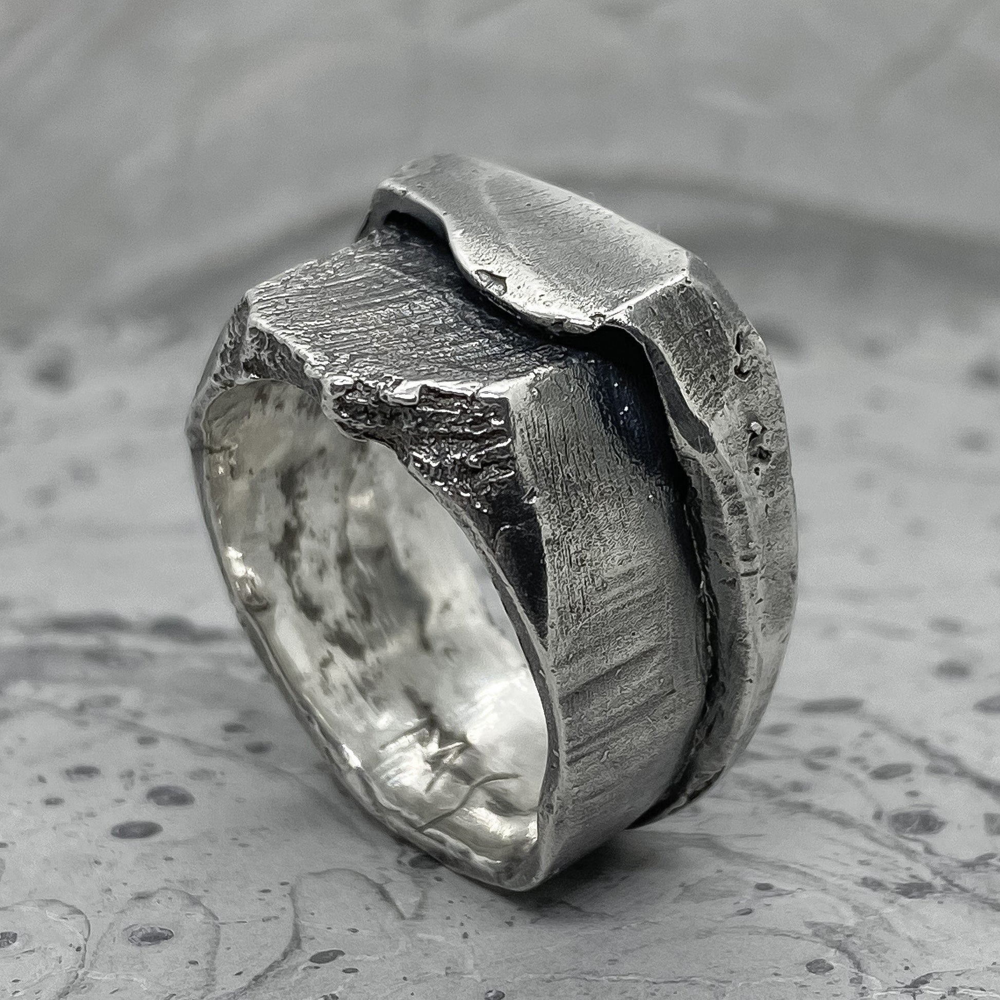 Union ring -massive ring with a combination of two shapes and textures Unusual rings Project50g 